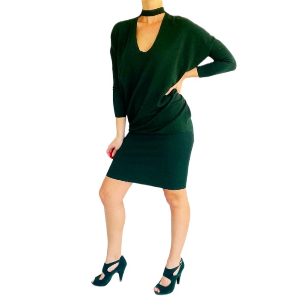 ZARA knit green cut out choker neckline dolman bodycon sweater dress size small